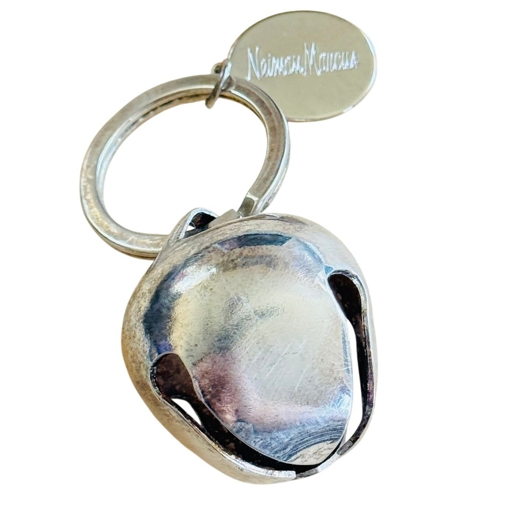Neiman Marcus Christmas Sleigh Jingle Bell KeyChain Key Fob Holder Silver Plated